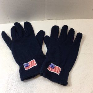 Navy Blue Fleece Elastic Gloves USA Flag Med